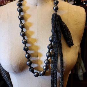 Grey Faux Pearl Sparkle Mes Bow Necklace